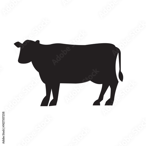 Black Cow. Isolated on White Background, Vector Animals Livestock and qurban