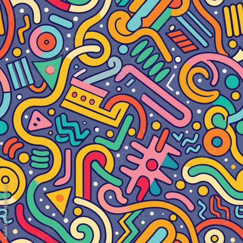 Colorful cosmic chaos Groovy doodles collide in a vibrant retro dreamscape