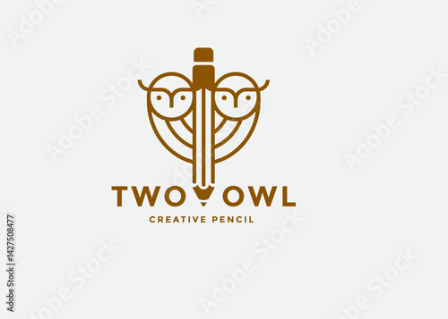 Stylized two owl logo with geometric shapes and text photo