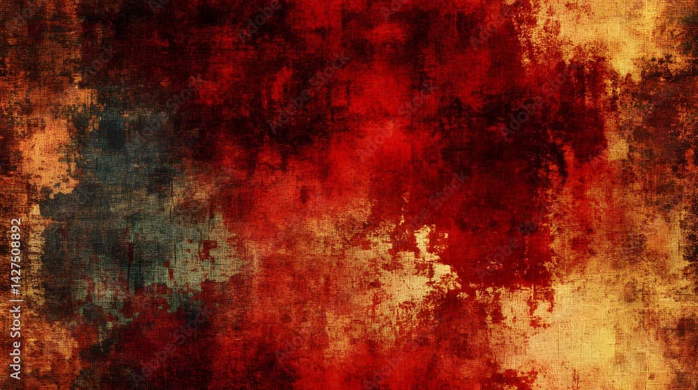 A vibrant, textured surface displays a mix of crimson and ochre tones. A vibrant, textured surface displays a mix of crimson and ochre tones.