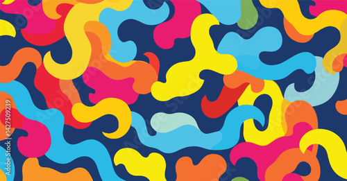 Vivid blobs dance against a navy backdrop a symphony of color and organic shapes