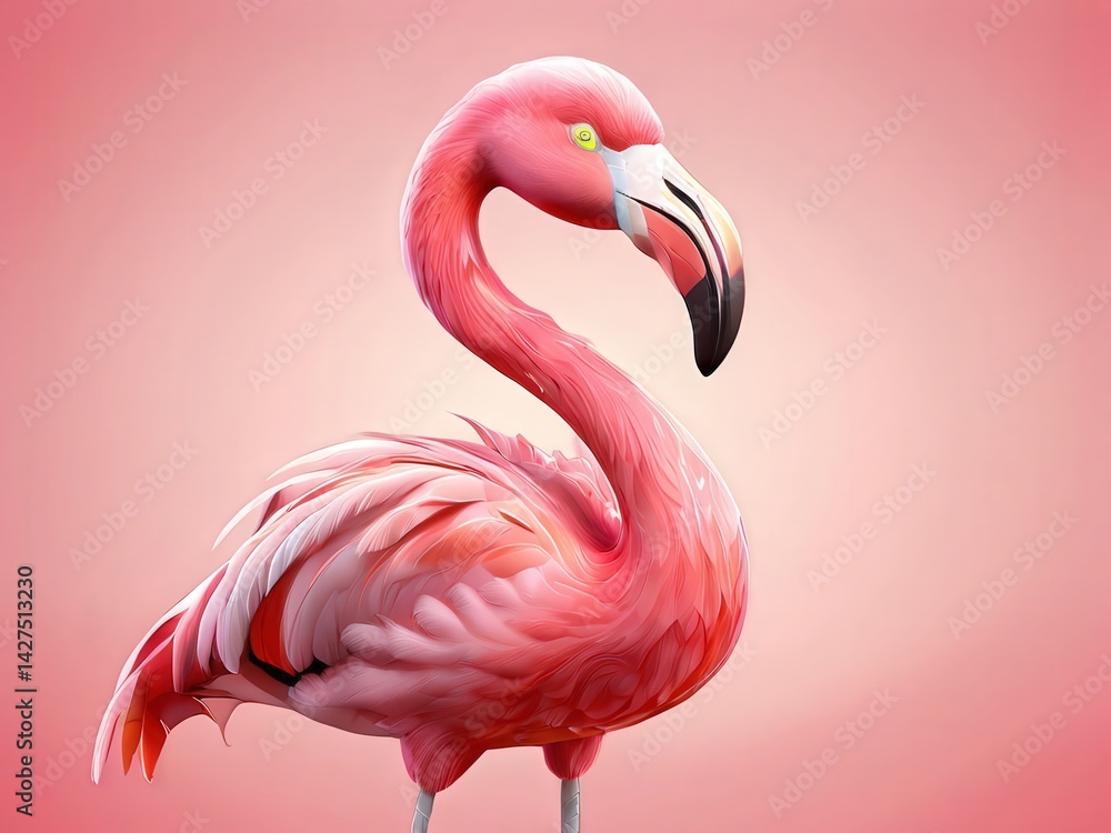 Fototapeta premium an AI Image Generator, Close-Up Artwork of a Pink Flamingo