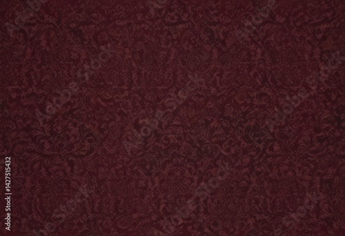 Intricate black damask on deep burgundy, seamless , burgundy background, damask