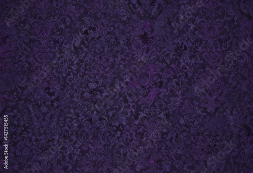 Intricate black damask on deep purple, seamless pattern , vintage, gothic style