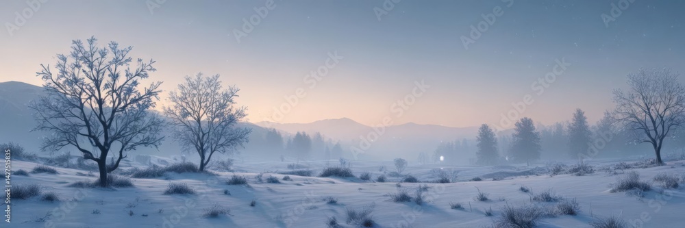Frosty blue winter landscape, delicate snowflake silhouettes drift above , field, winter scenery, winter Frosty blue winter landscape, delicate snowflake silhouettes drift above , field, winter scenery, winter