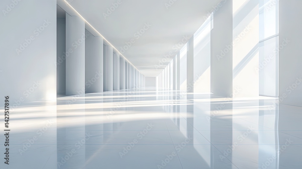 Fototapeta premium Minimalist white interior design modern gallery architectural photography bright environment perspective