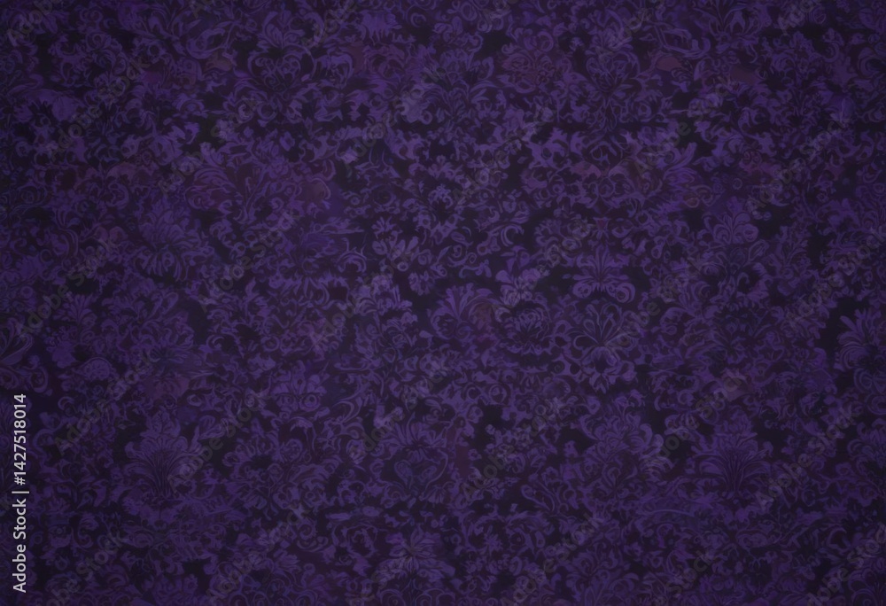 Fototapeta premium Intricate black damask on deep purple, seamless pattern , damask, baroque design