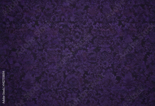 Intricate black damask on deep purple, seamless pattern ,  damask,  baroque design