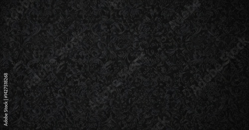 Intricate black gothic damask, shadowy details,  illustration,  luxury