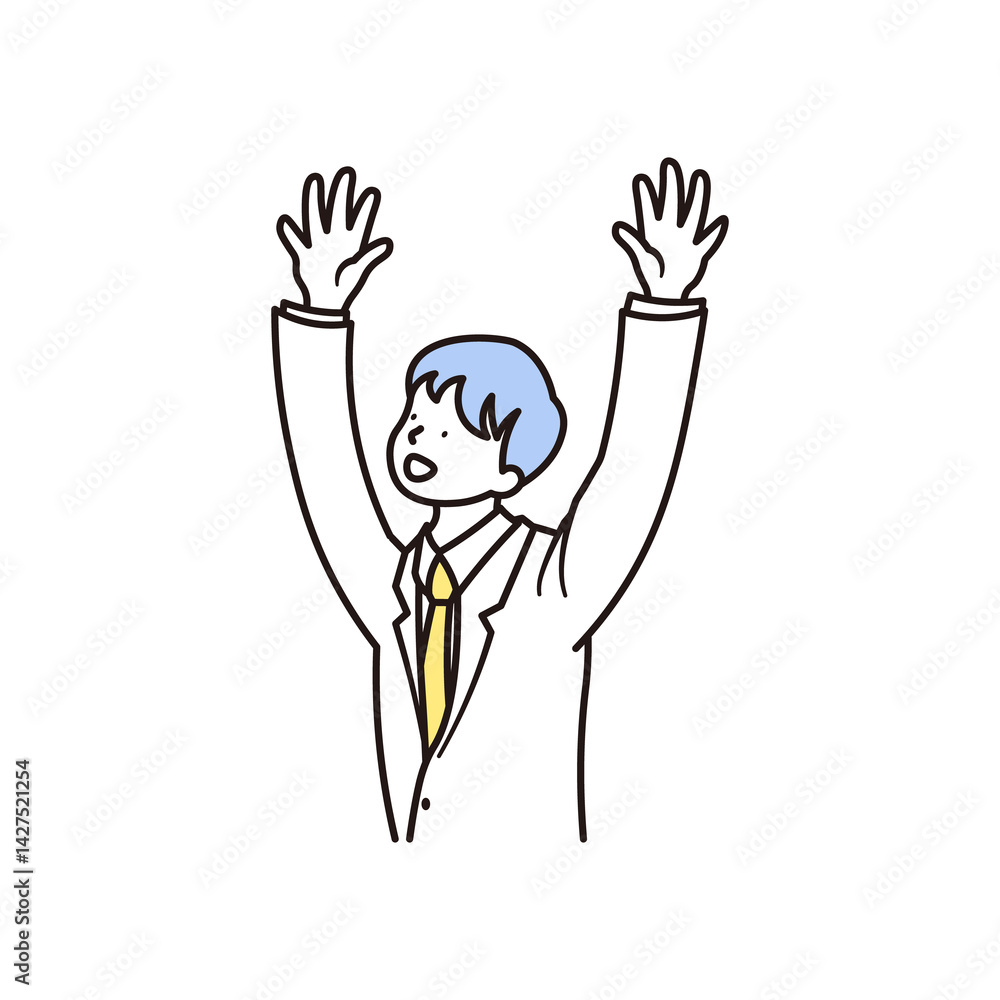 合格して喜びバンザイをしている男子高校生のシンプルな上半身のイラスト素材 合格して喜びバンザイをしている男子高校生のシンプルな上半身のイラスト素材