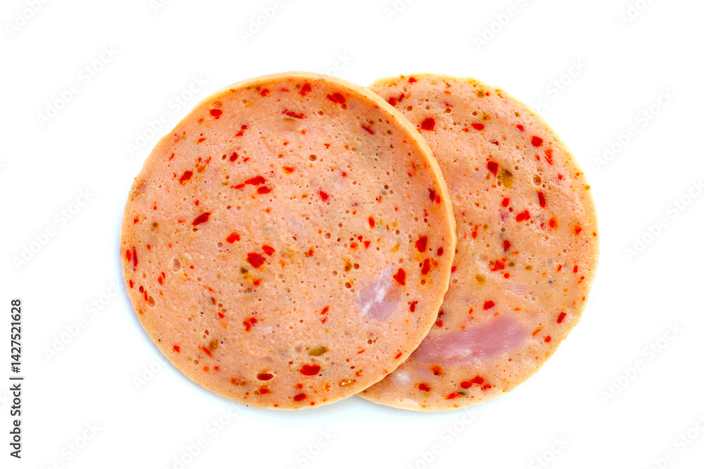 Spicy sliced bologna sausage with chili Spicy sliced bologna sausage with chili