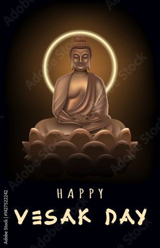 Vesak Day Creative Concept for Card or Banner. Vesak Day is a holy day for Buddhists. Happy Buddha Day with Siddhartha Gautama Statue Design Vector Illustration