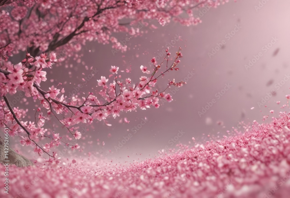 Fototapeta premium Mesmerizing swirl of pink sakura petals against a soft-focus backdrop , pastel, art, romantic