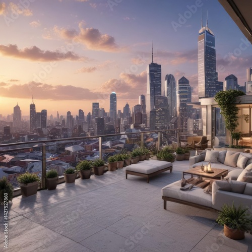 Wallpaper Mural Modern city apartment with rooftop terrace & stunning skyline view , luxury, day Torontodigital.ca