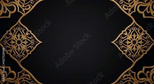islamic pattern border gold frame on black background