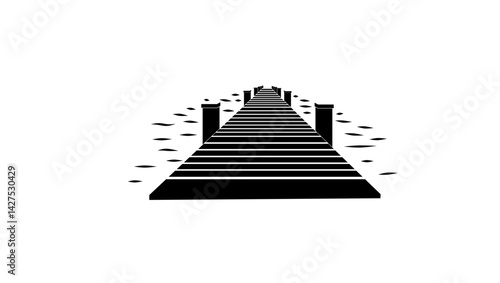 wood pier symbol, black isolated silhouette