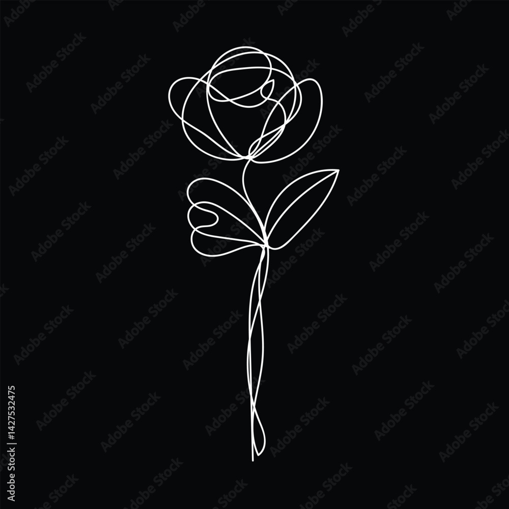 Single Line Drawing of a Simple Elegant Rose Flower Single Line Drawing of a Simple Elegant Rose Flower
