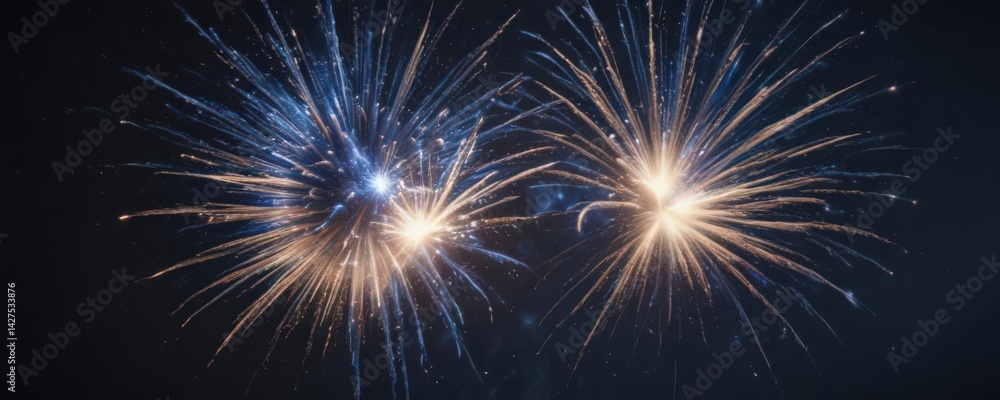 Fototapeta premium Single blue firework bloom, sharp focus, explosive power , spark, high-resolution