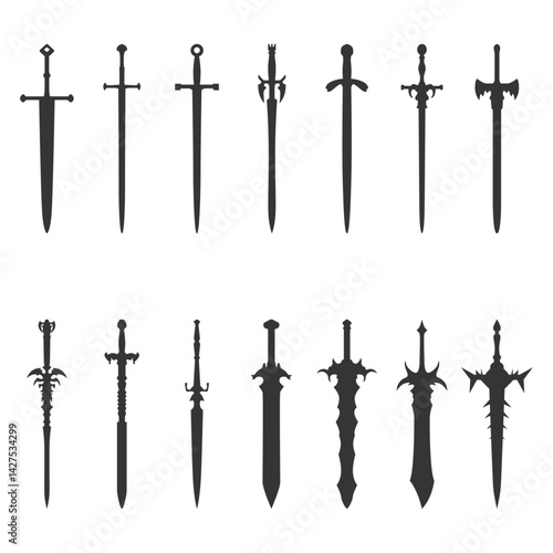 Set of fantasy medieval sword silhouette illustration