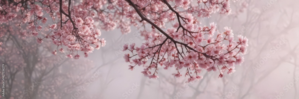 Obraz premium Soft pink sakura petals descend against a hazy, spring backdrop , macro, seasonal, soft