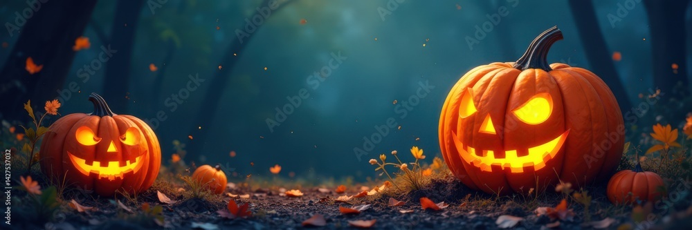 Fototapeta premium Spooky Pumpkin Illustration with Creative Typography, pumpkin, halloween, design