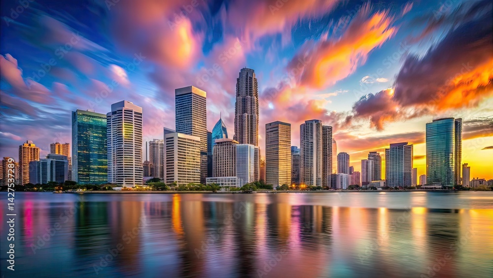 Obraz premium Miami Brickell Skyline AI Photo - Candid View
