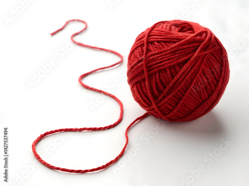 red yarn ball on white background