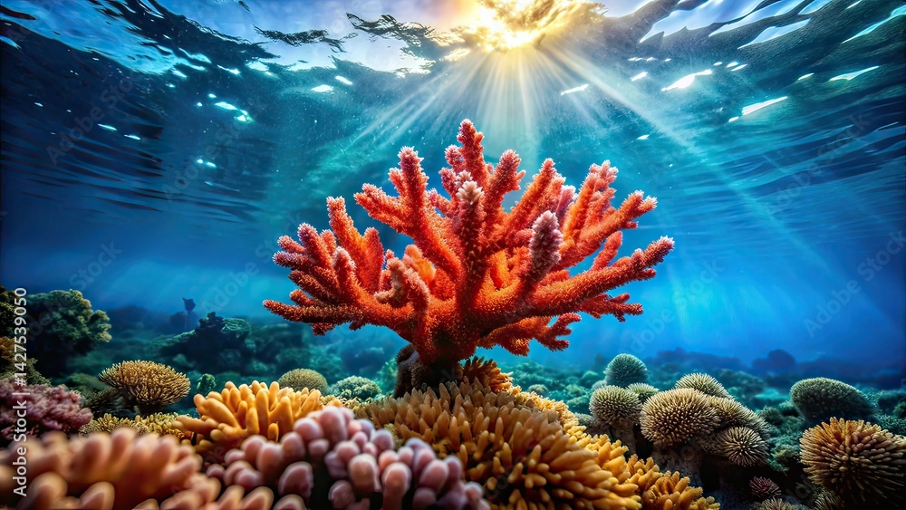 Obraz premium Minimalist Coral Reef Underwater Seascape AI Art