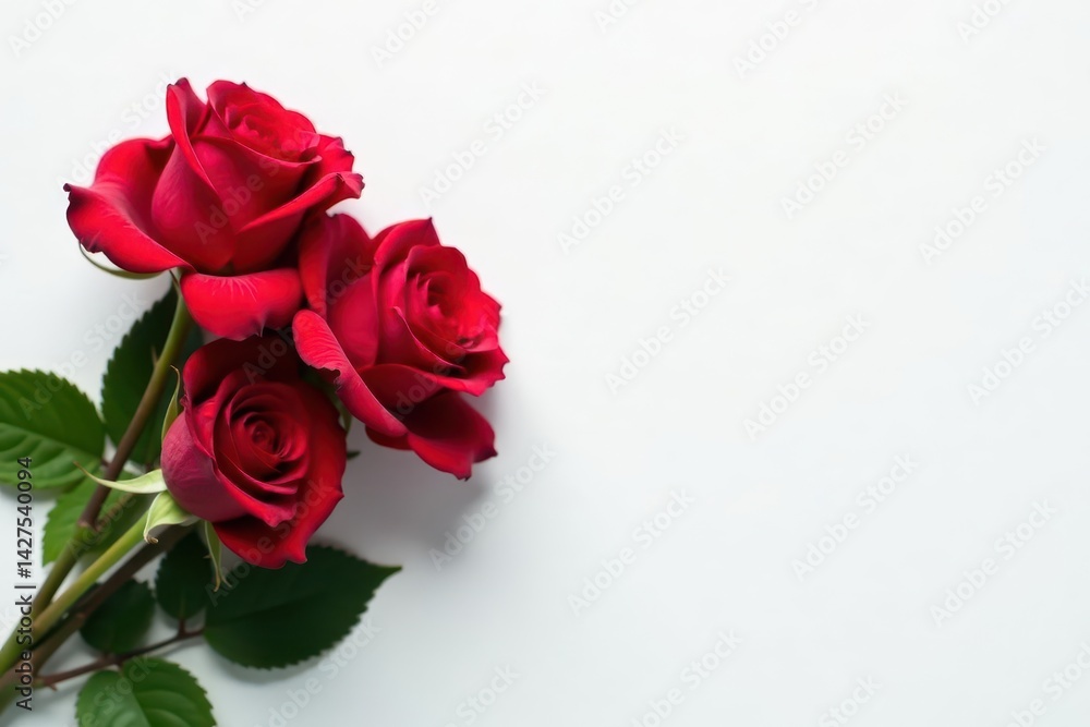 Vibrant red rose cluster, elegant presentation, clean white backdrop, petals, macro, celebration Vibrant red rose cluster, elegant presentation, clean white backdrop, petals, macro, celebration