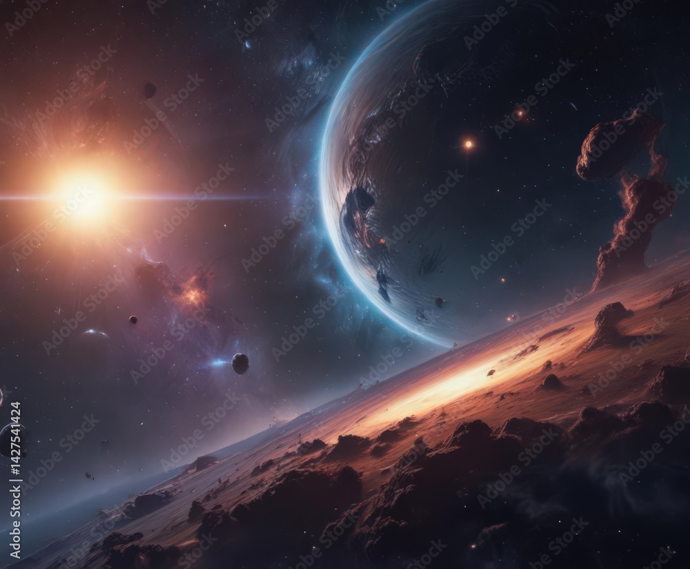 Vast cosmic expanse, swirling nebulae and distant galaxies , pattern, background Vast cosmic expanse, swirling nebulae and distant galaxies , pattern, background