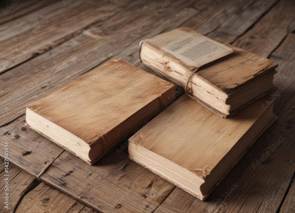 Three book mockups on rustic wood; varying sizes, aged texture, template, photography, novel Three book mockups on rustic wood; varying sizes, aged texture, template, photography, novel