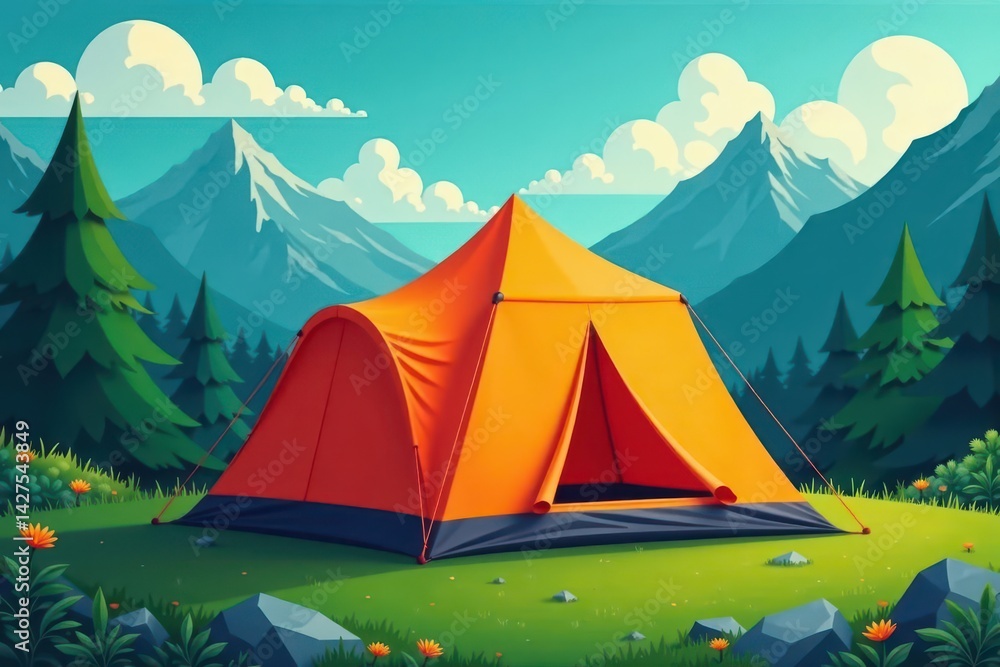 Flat lay camping tent, vibrant colors, various styles, minimal, vector Flat lay camping tent, vibrant colors, various styles, minimal, vector