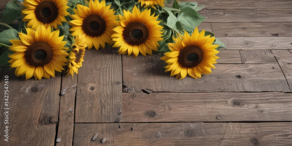 Obraz premium A few sunflowers on weathered wood, showing texture and detail , sun, detail
