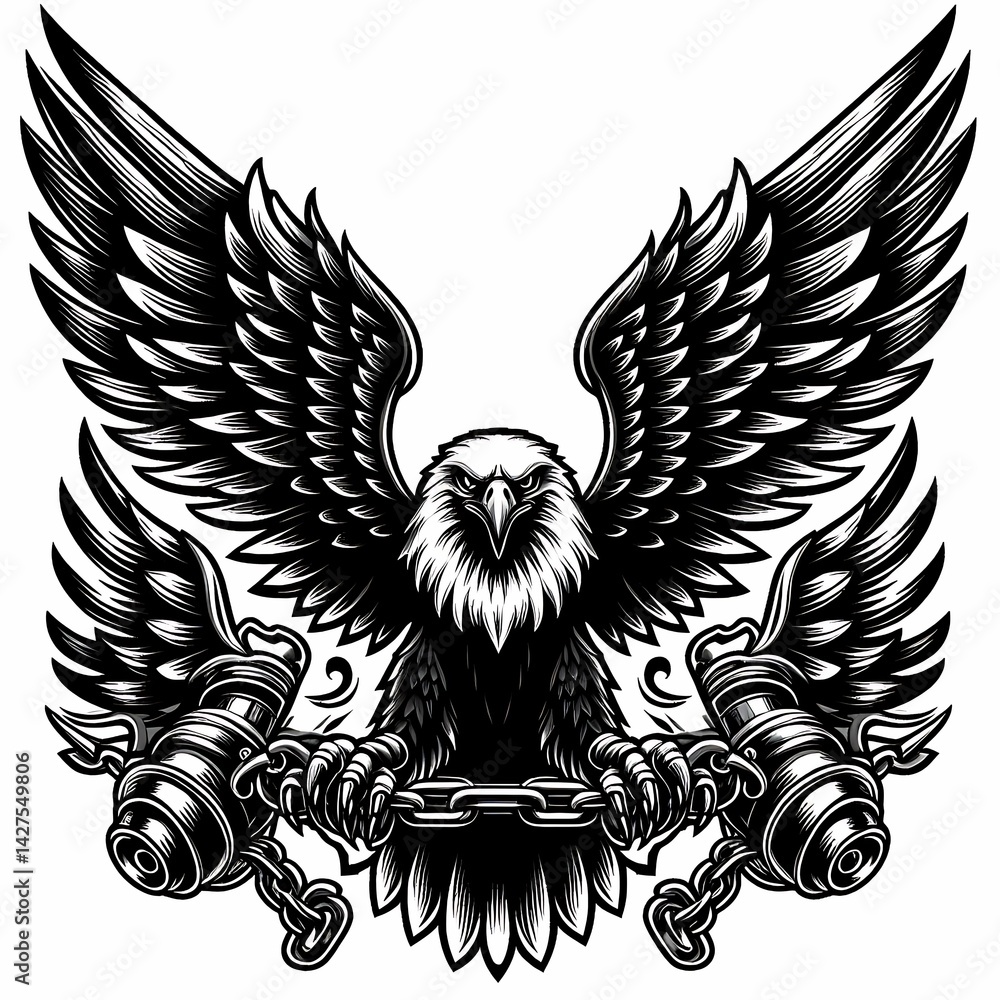Obraz premium Eagle Freedom with Chains Illustration ideal for dashboard visualization widgets
