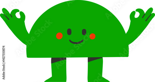 Green half circle character with OK hand gesture