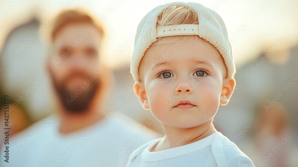 Adorable Toddler Boy with Father in Soft Golden Light Adorable Toddler Boy with Father in Soft Golden Light