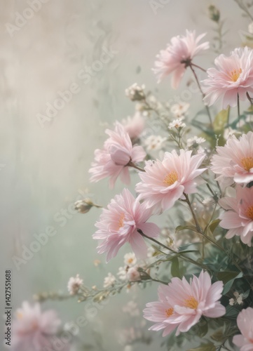 Blurred impressionistic painting of blooming flowers, soft light, pastel colors , nature, shade