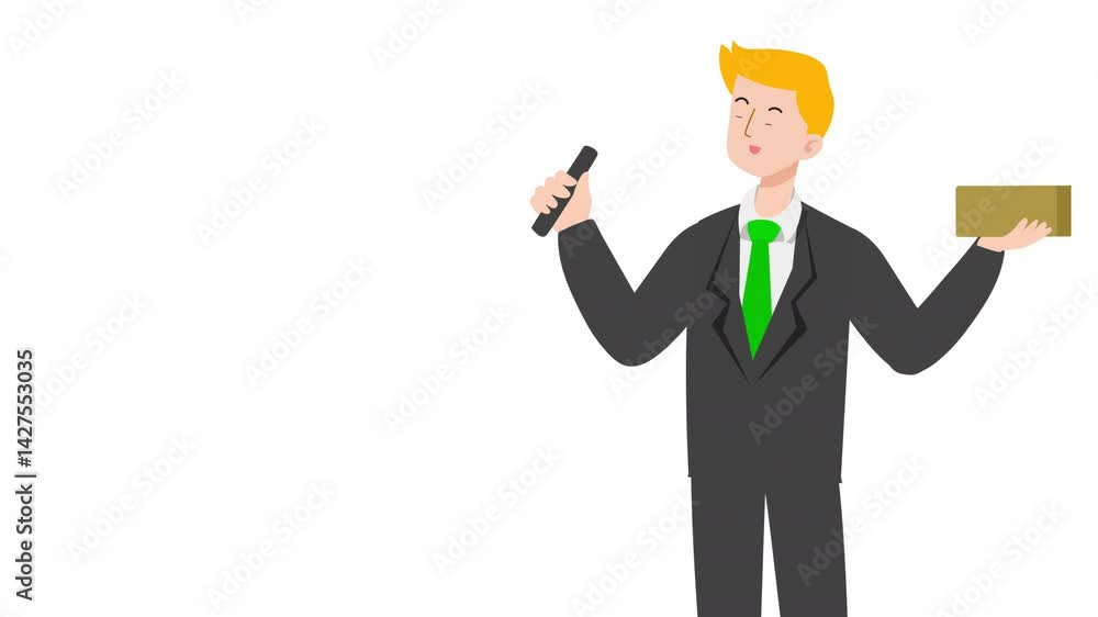 video man holding stick cartoon animation video man holding stick cartoon animation