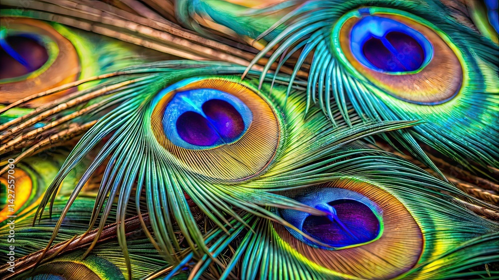 Fototapeta premium Peacock Feather Close-Up - Vibrant Patterns
