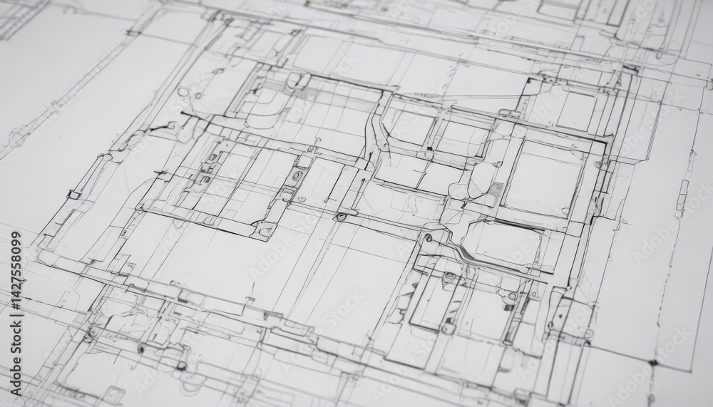 custom made wallpaper toronto digitalClean white background, black outlined technical drawing shapes, blueprint style , abstract, style