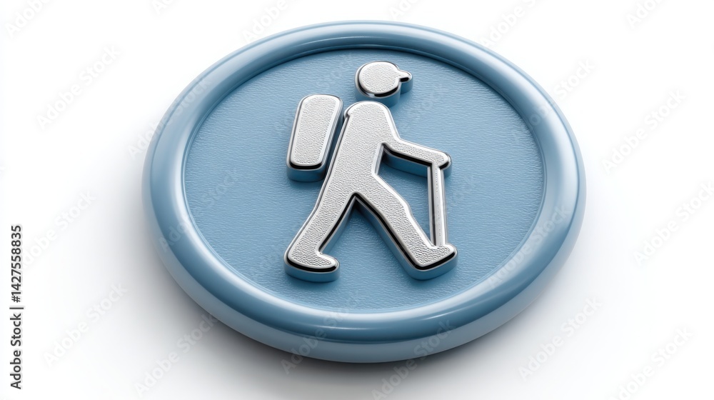 Blue button featuring a man walking as a symbol of employment and public services in state-funded job sectors Blue button featuring a man walking as a symbol of employment and public services in state-funded job sectors