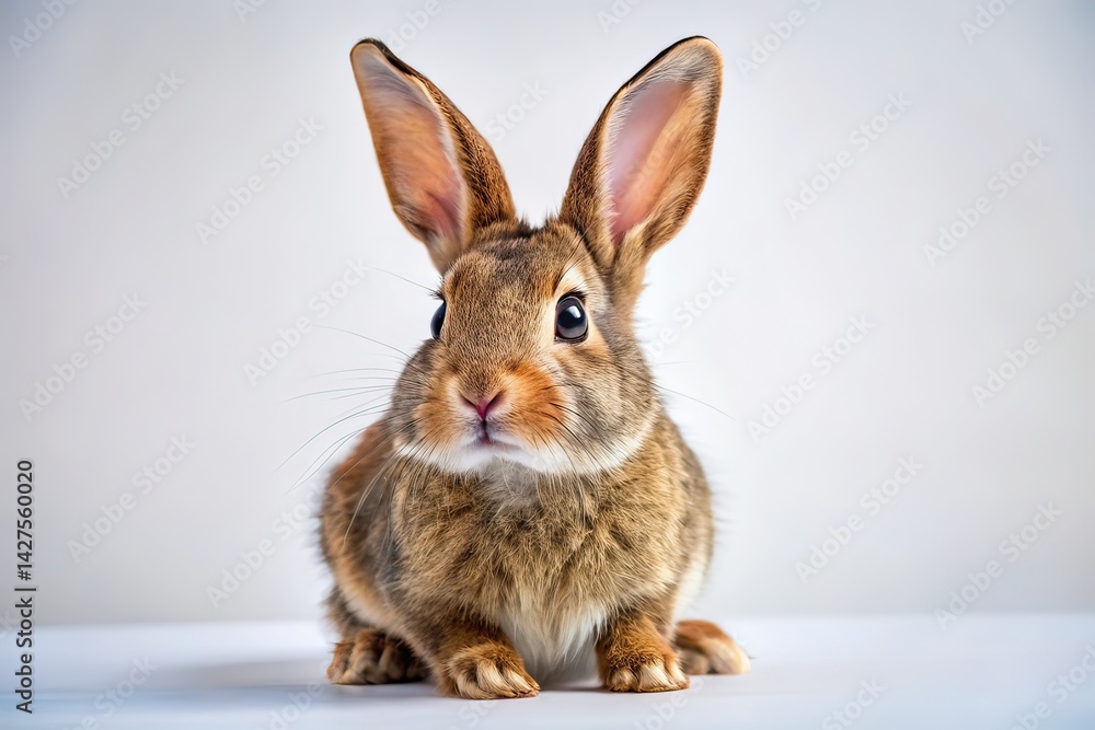 Playful Rabbit Tilt, Glowing White Background, Copy Space Playful Rabbit Tilt, Glowing White Background, Copy Space