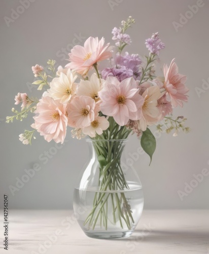Wallpaper Mural Delicate pastel watercolor flowers in a glass vase, soft hues ,  illustration,  colorful Torontodigital.ca
