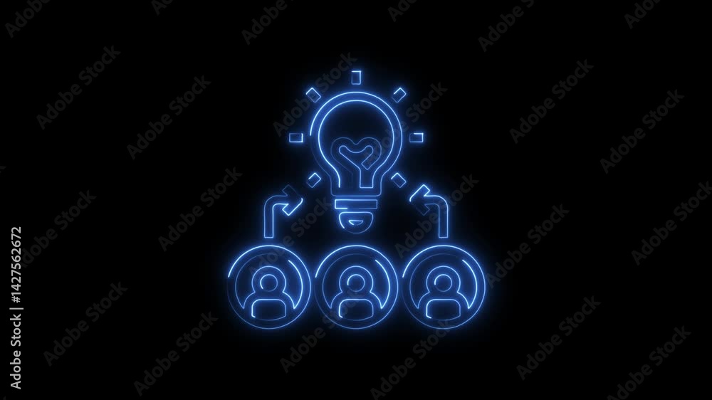 Neon light concept of collaboration teamwork and ideas generating on a dark background glowing business and creative team concept
