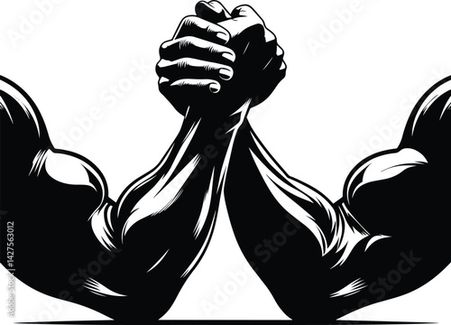 Two muscular hand arm wrestling Silhouette Vector Illustration isolated on a white background
