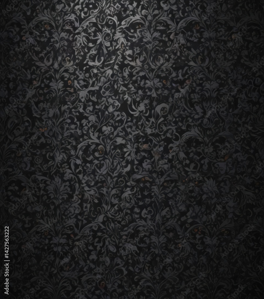 Elegant gothic damask, deep shadows, repeating pattern, decoration, illustration, sophisticated