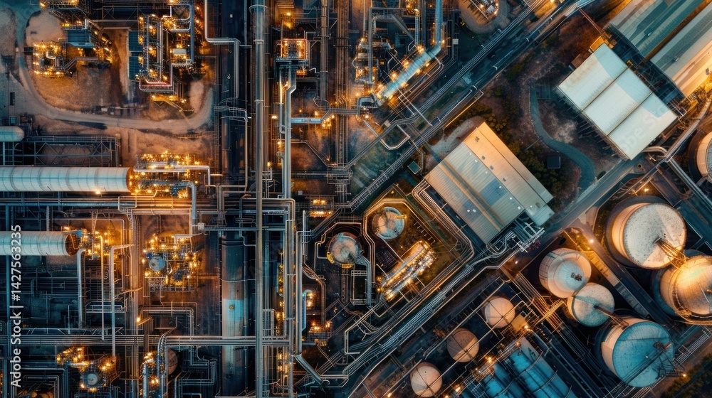 Aerial View of Industrial Complex at Night Aerial View of Industrial Complex at Night