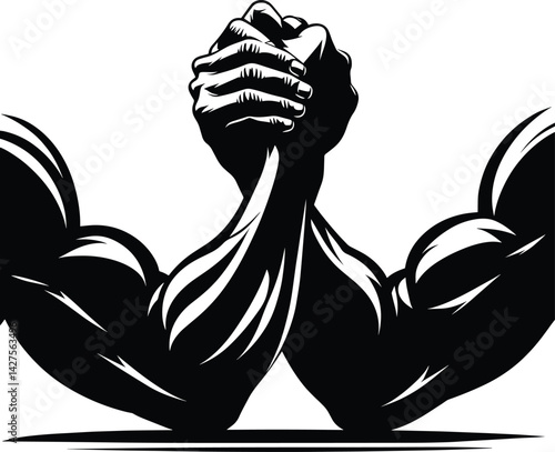 Two muscular hand arm wrestling Silhouette Vector Illustration isolated on a white background