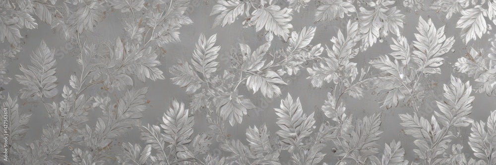Fototapeta premium Elegant silver leaf wallpaper, seamless pattern , luxury, texture, stock