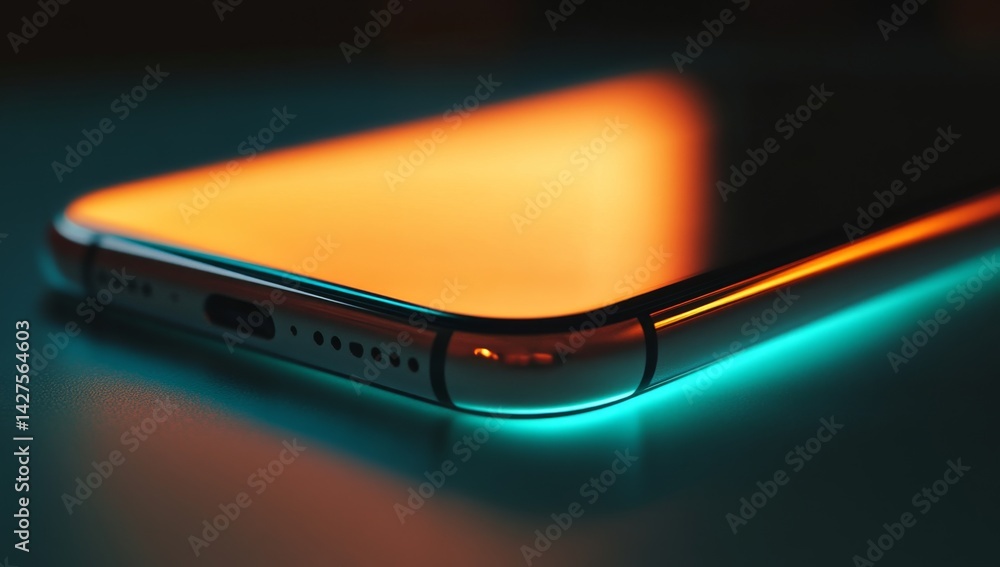Close-up of a modern smartphone with vibrant lighting effects Close-up of a modern smartphone with vibrant lighting effects